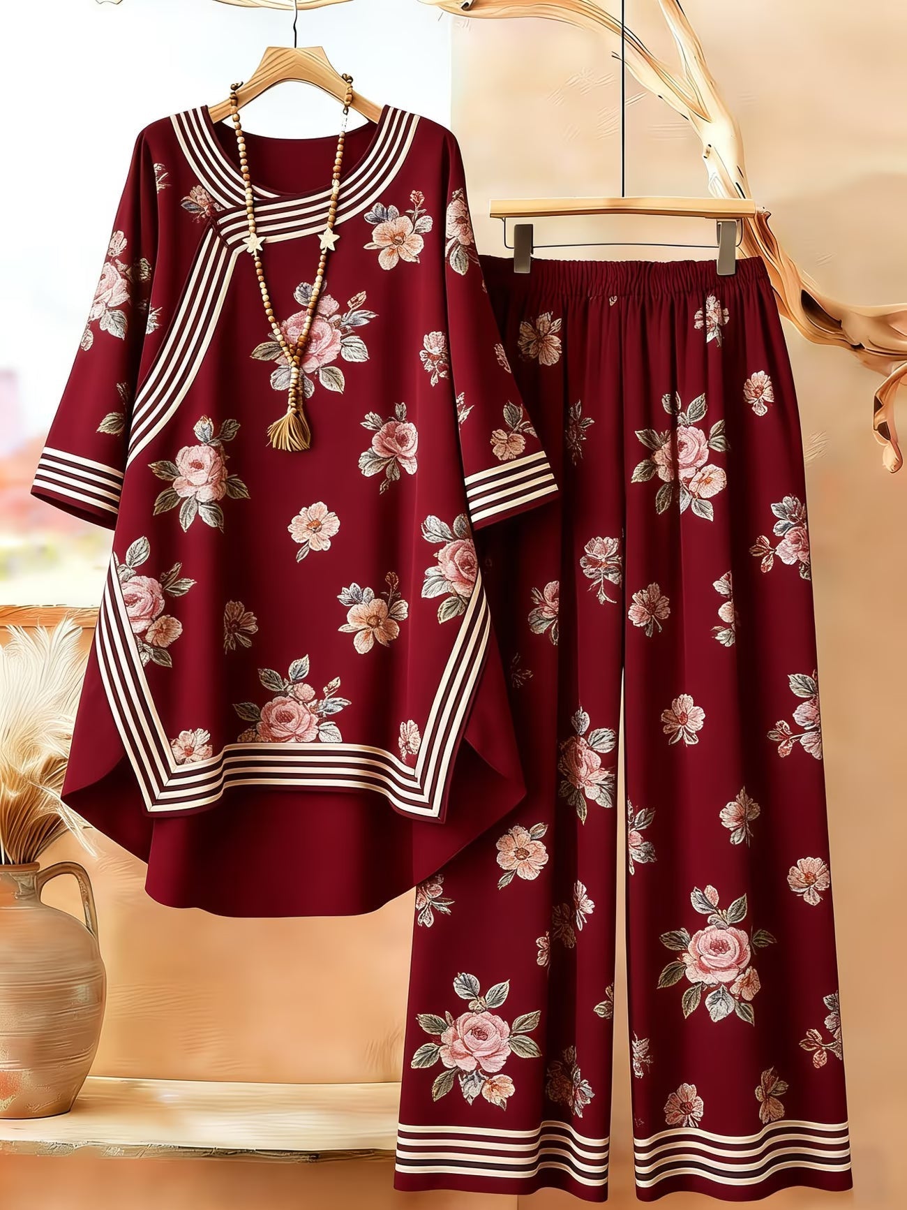 Women's Retro Bohemian Geometric Print Casual Co-Ord Set