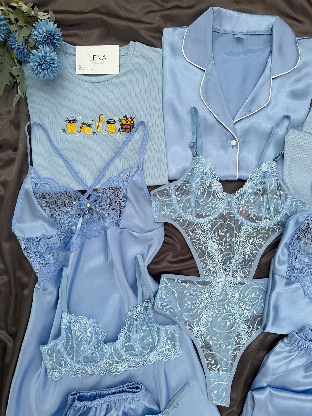 Deep Blue Night Suit & Bra Penty Set Combo for Women's