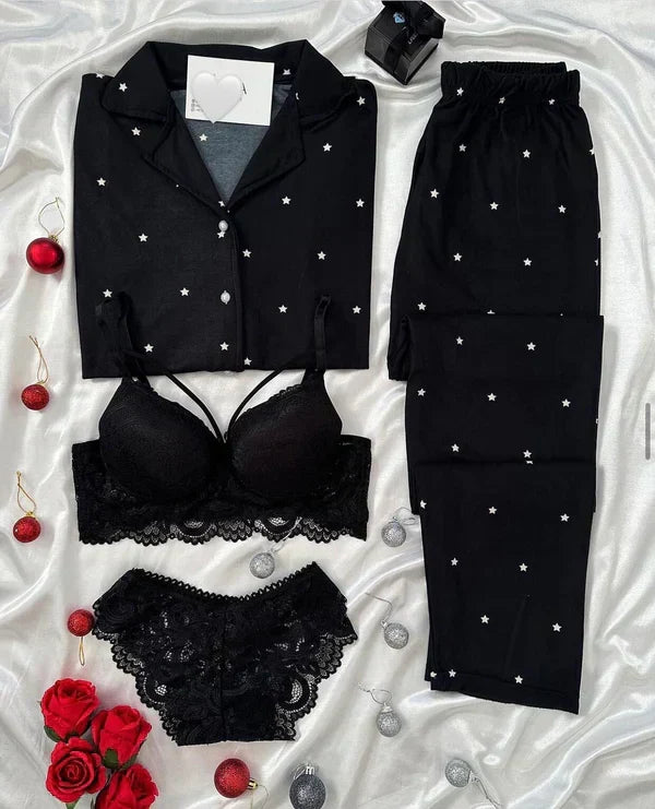 Love Night Suit & Bra Penty Set Combo for Women's