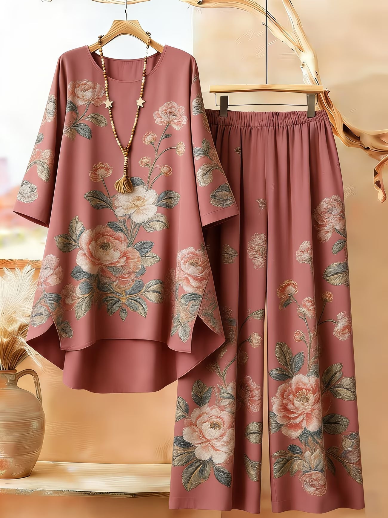 Women's Retro Bohemian Geometric Print Casual Co-Ord Set