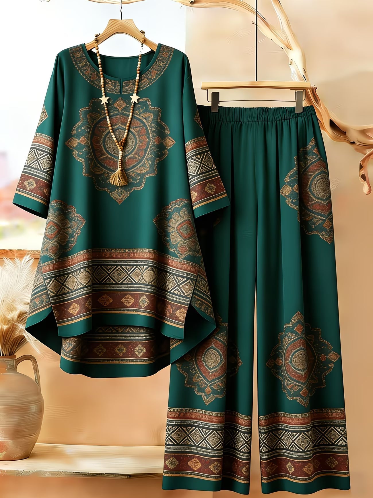Women's Retro Bohemian Geometric Print Casual Co-Ord Set