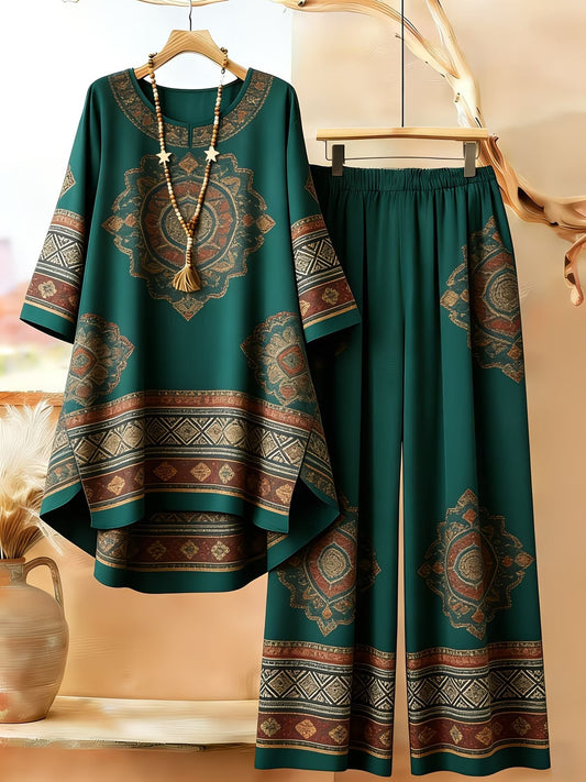 Women's Retro Bohemian Geometric Print Casual Co-Ord Set