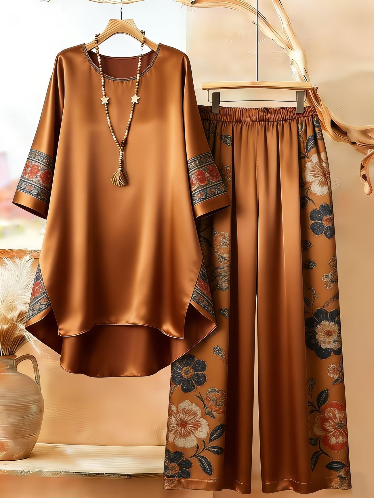 Women's Retro Bohemian Geometric Print Casual Co-Ord Set