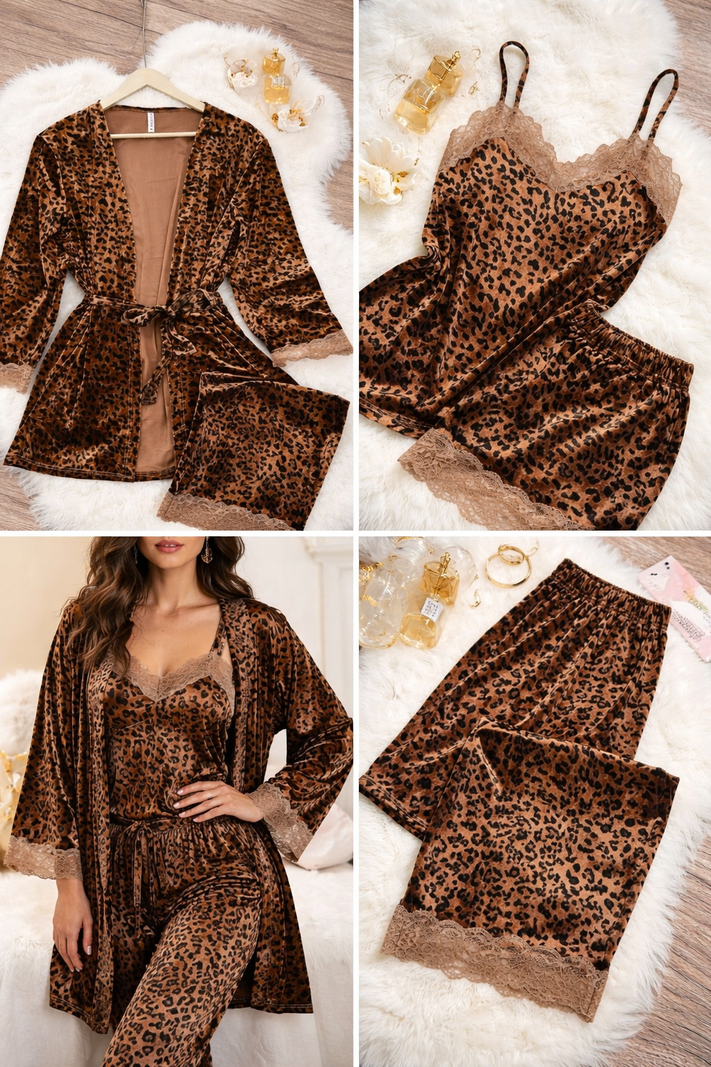 Chocolate Brown Leopard Print Nightwear Set By Bling & Luster