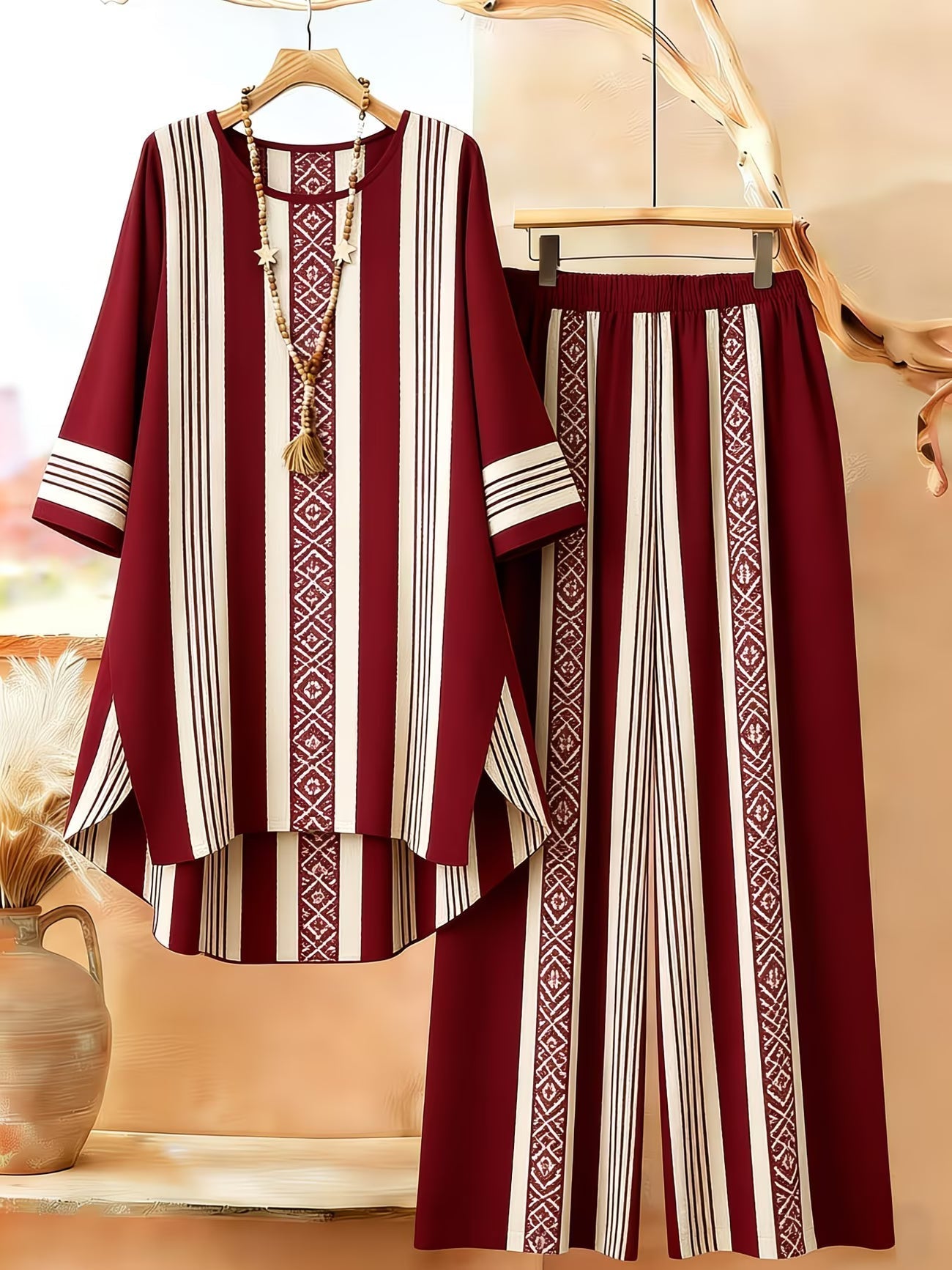 Women's Retro Bohemian Geometric Print Casual Co-Ord Set