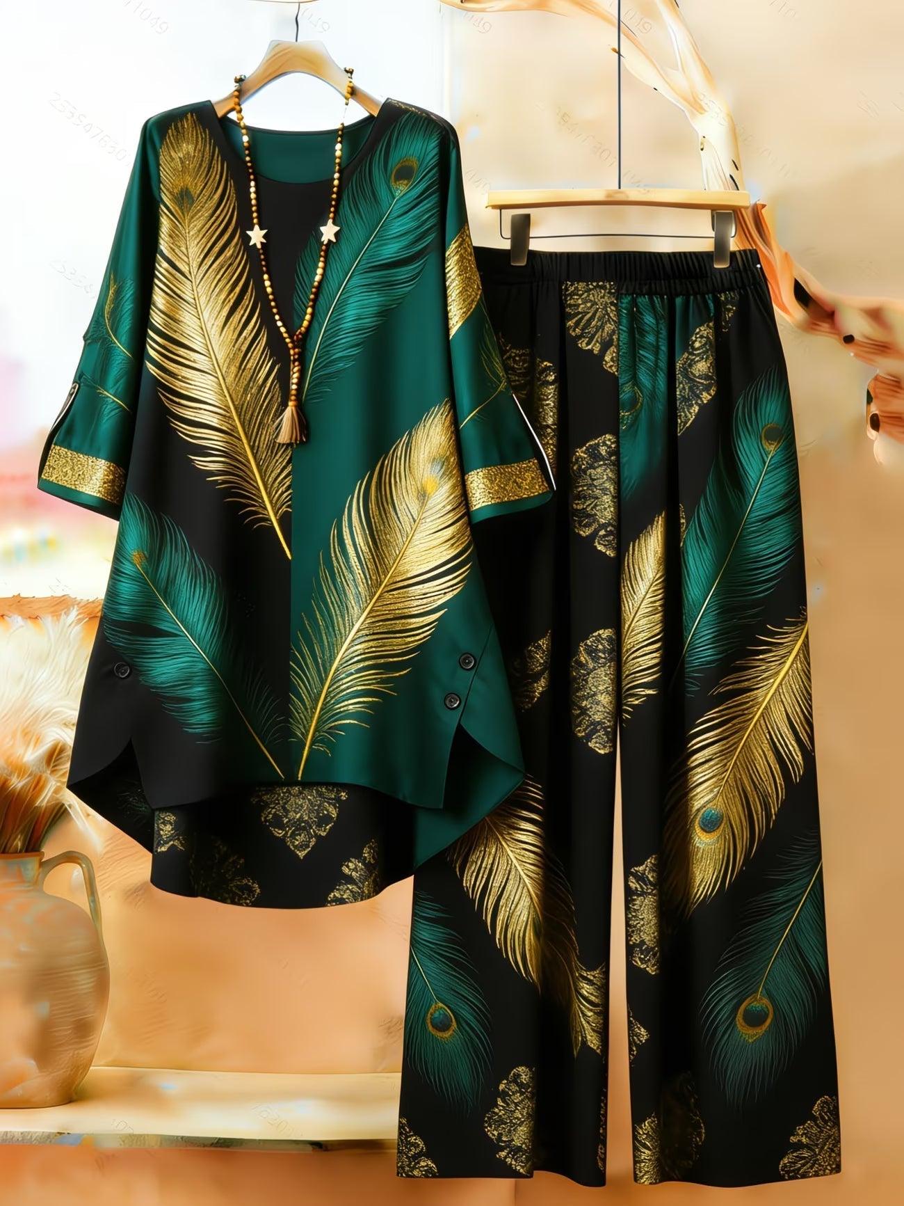 Women's Retro Bohemian Geometric Print Casual Co-Ord Set