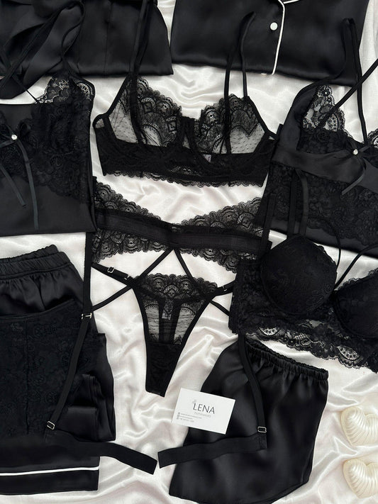 Black Special Night Suit & Bra Penty Set Combo for Women's