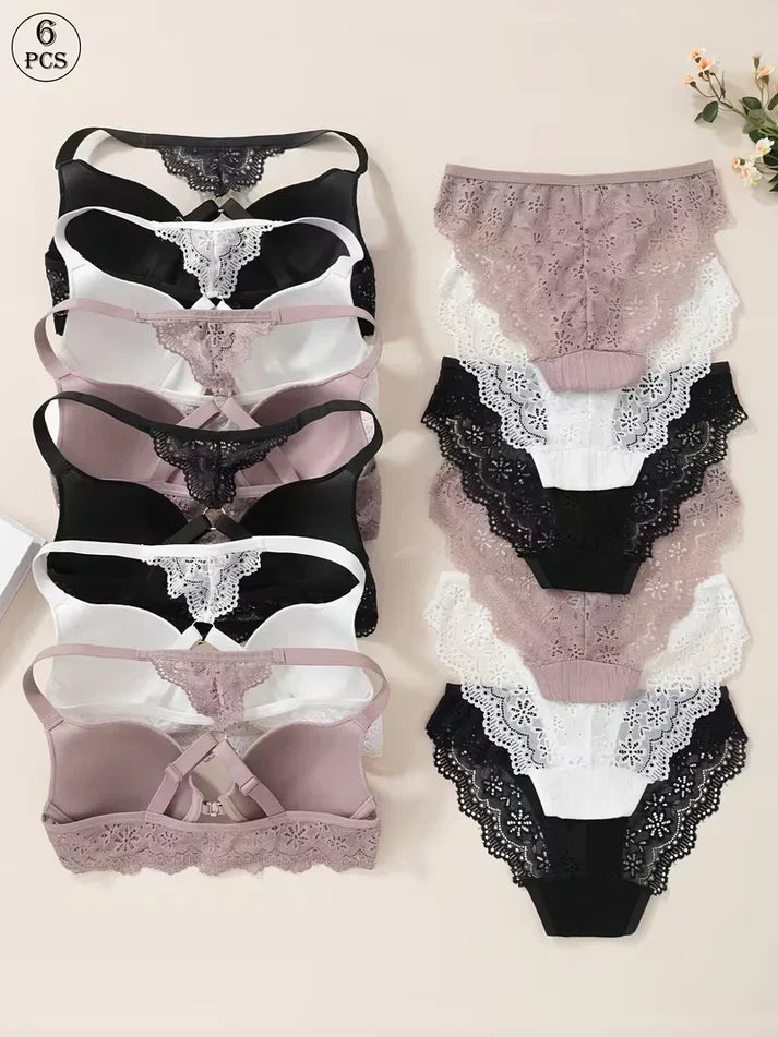 Pack of 6 Women's Bra & Panty Set – Soft Comfortable Everyday Lingerie Combo