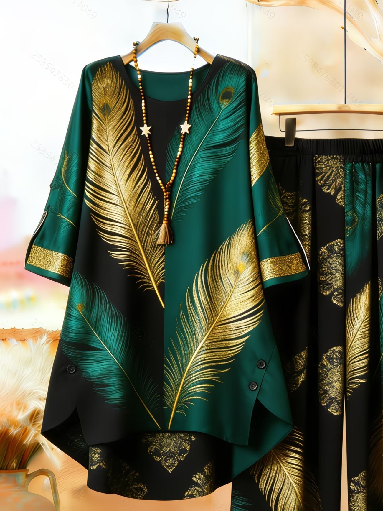 Women's Retro Bohemian Geometric Print Casual Co-Ord Set