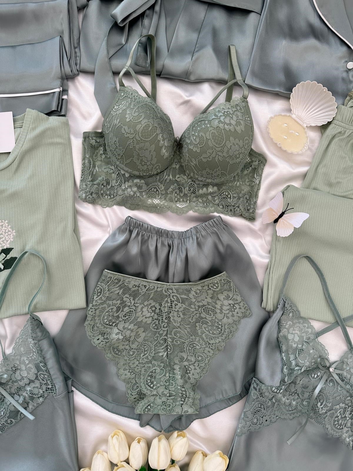 Defne Luxury Night Suit & Bra Penty Set Combo for Women's