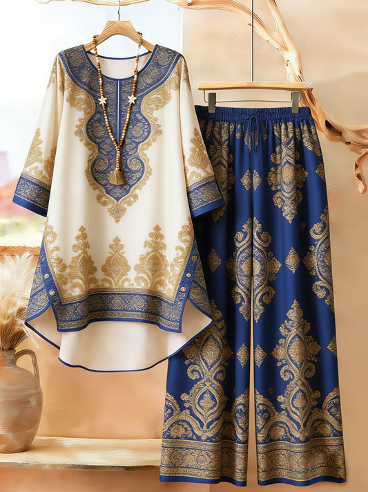 Women's Retro Bohemian Geometric Print Casual Co-Ord Set