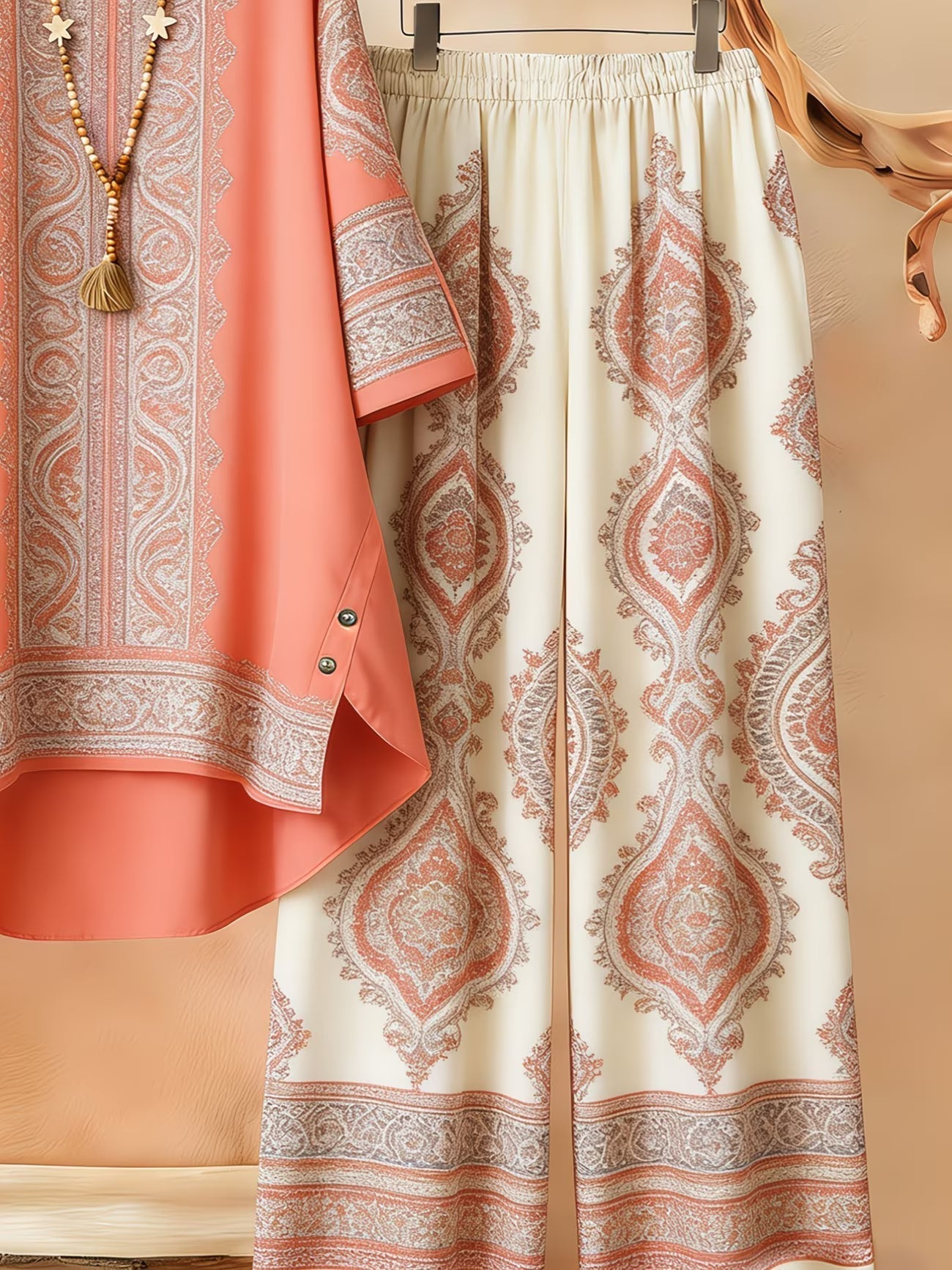 Women's Retro Bohemian Geometric Print Casual Co-Ord Set