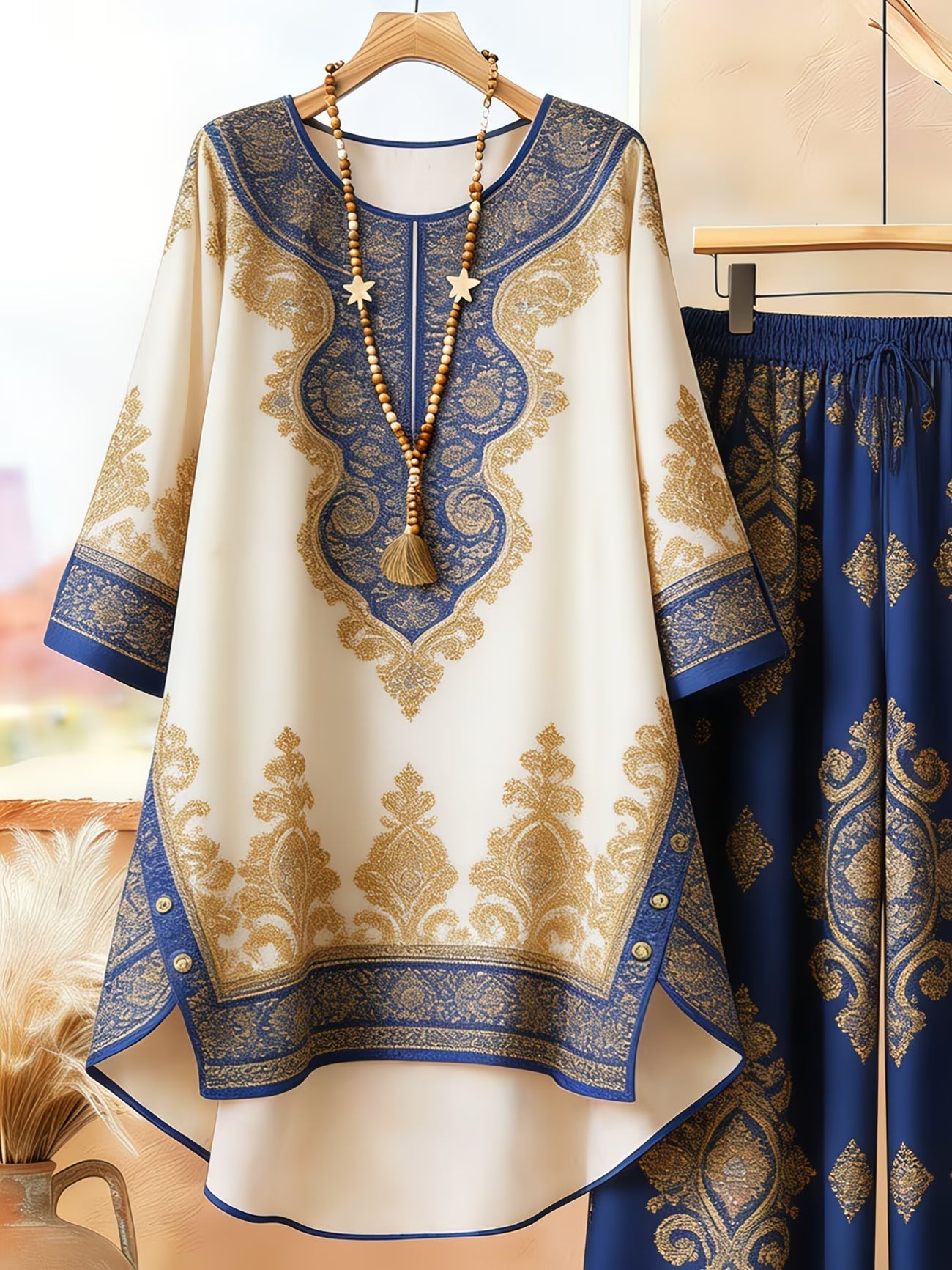 Women's Retro Bohemian Geometric Print Casual Co-Ord Set