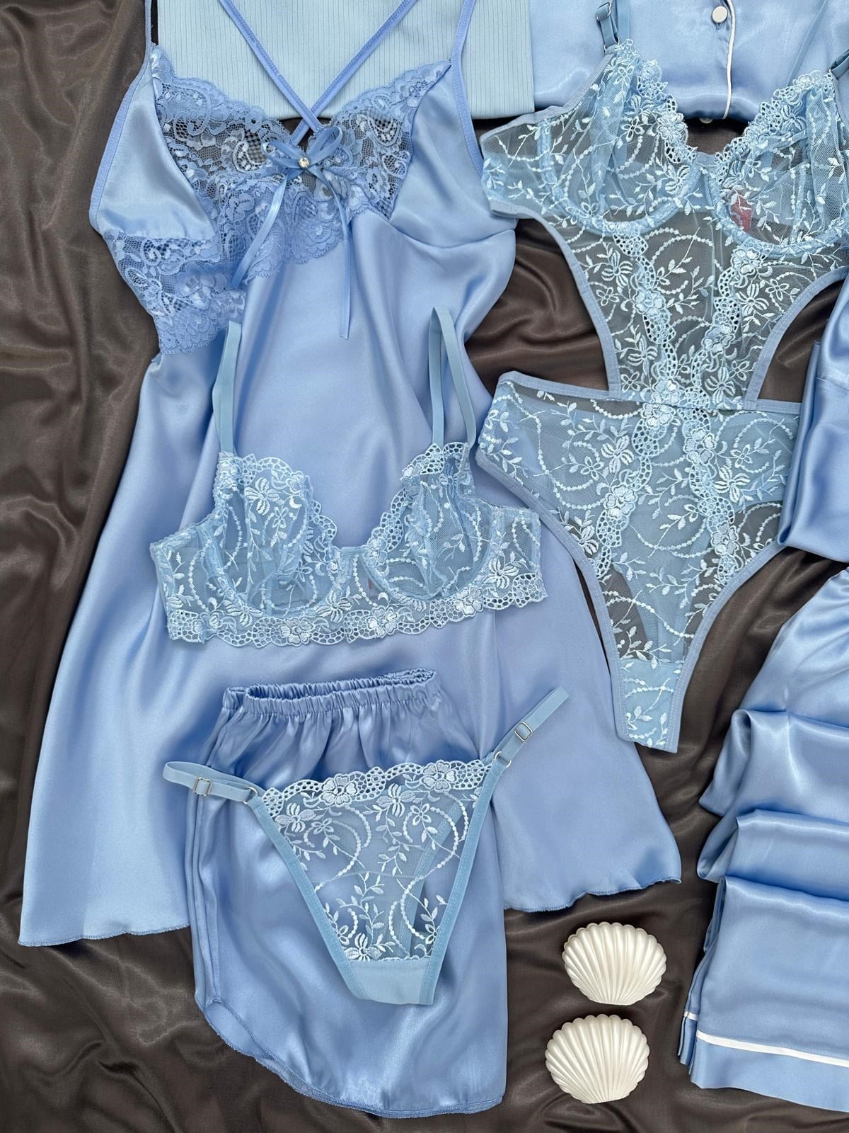 Deep Blue Night Suit & Bra Penty Set Combo for Women's