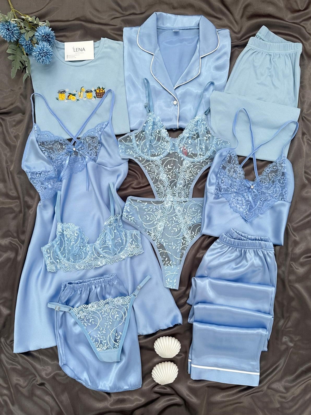 Deep Blue Night Suit & Bra Penty Set Combo for Women's