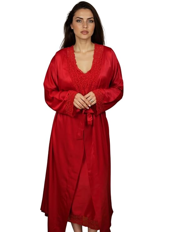 Luxury Satin Lace Nightwear Set for Women – Soft & Elegant Nightsuit (Red)