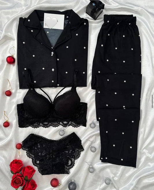 Love Night Suit & Bra Penty Set Combo for Women's