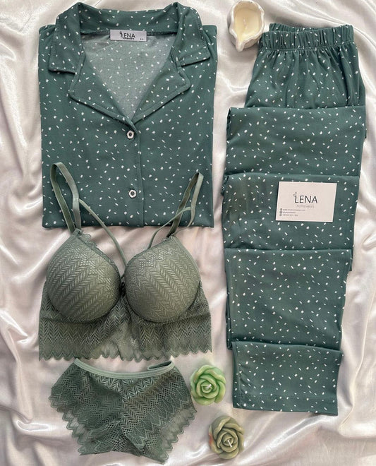 Blue Love Night Suit & Bra Penty Set Combo for Women's