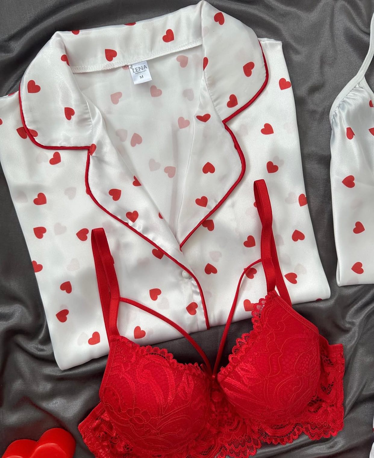 Red Love Night Suit & Bra Penty Set Combo for Women's