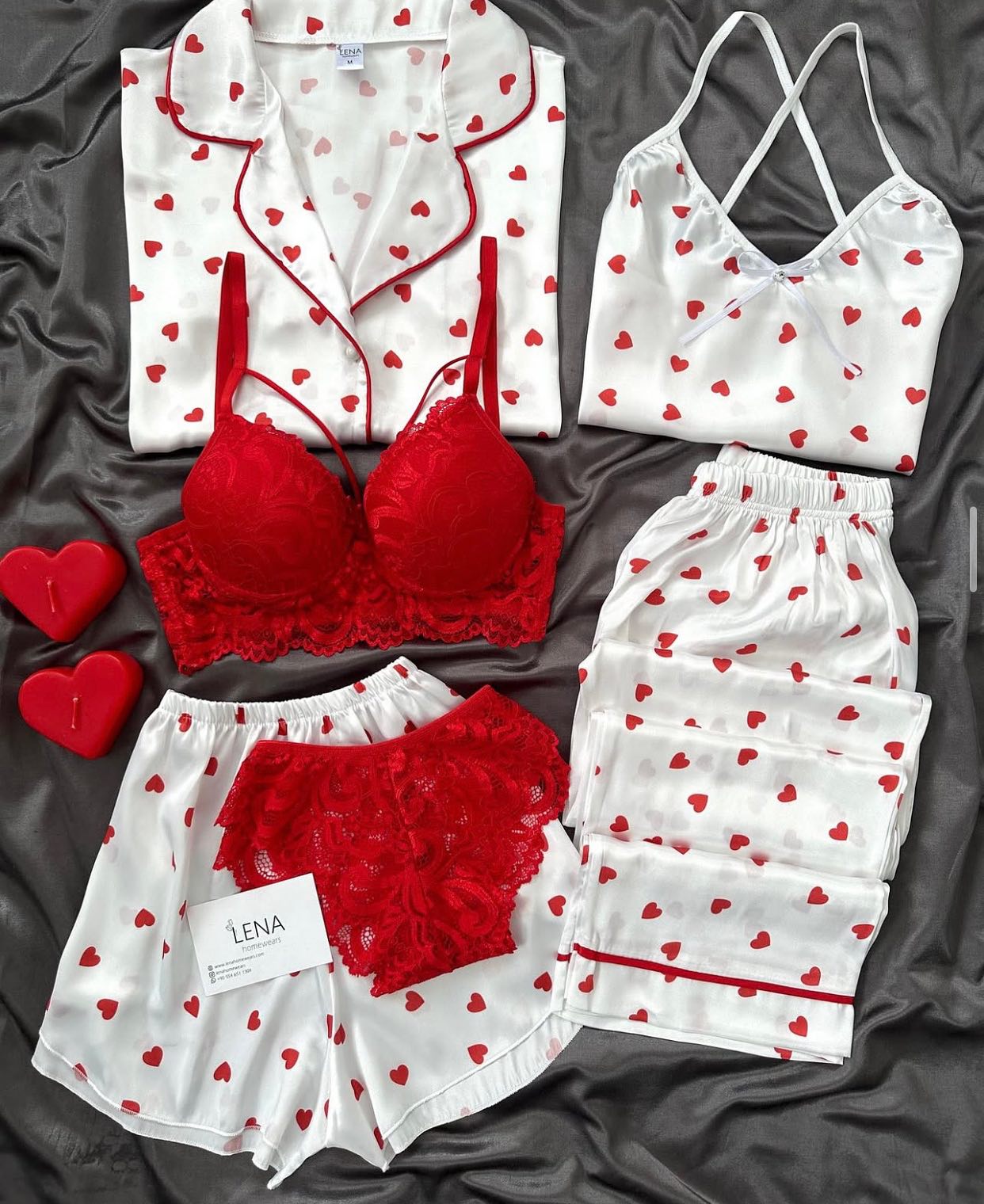 Red Love Night Suit & Bra Penty Set Combo for Women's
