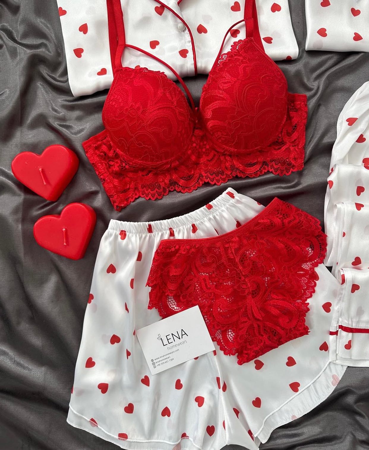 Red Love Night Suit & Bra Penty Set Combo for Women's